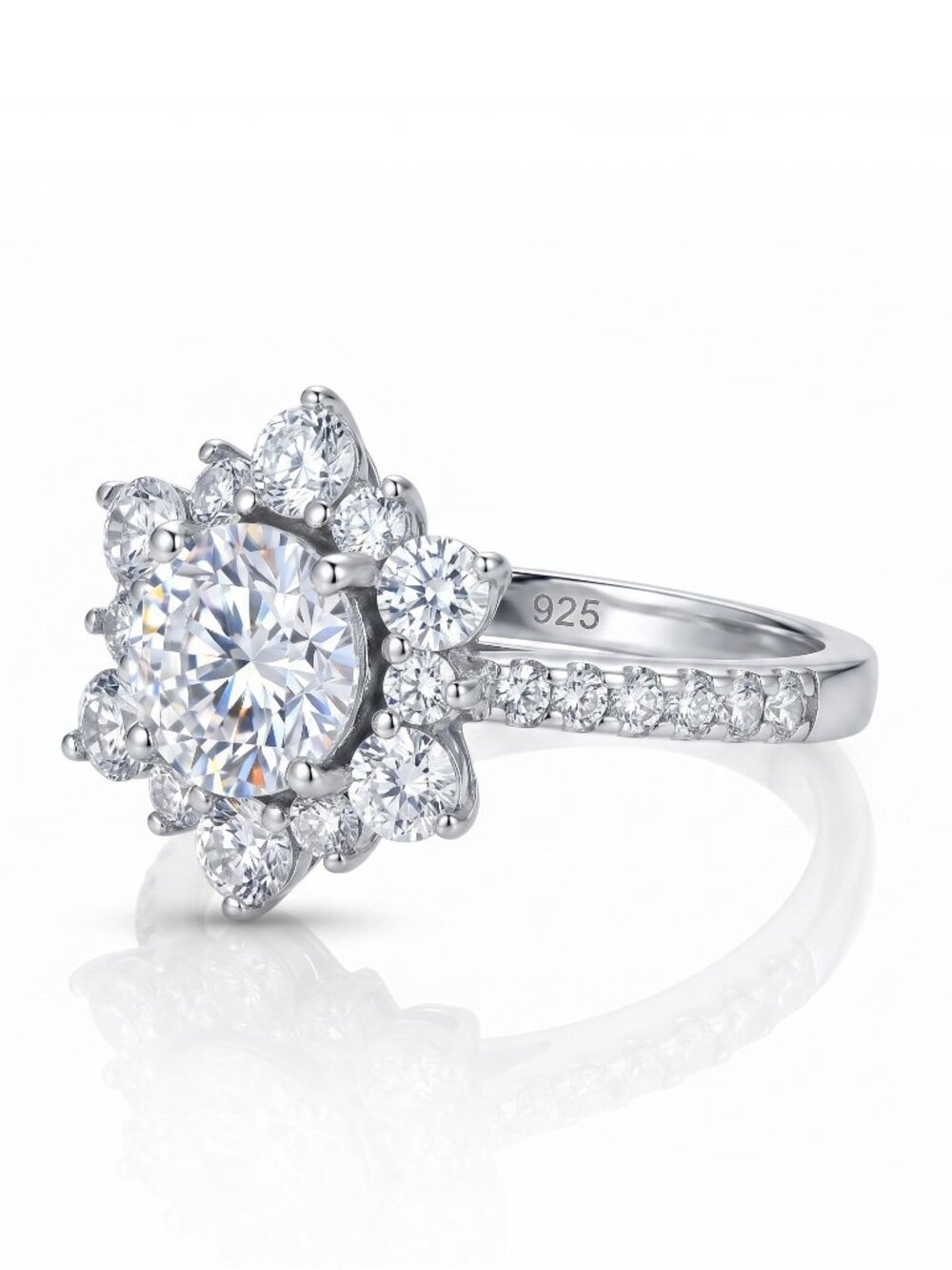 Round Flower Ring, 925 Sterling Silver